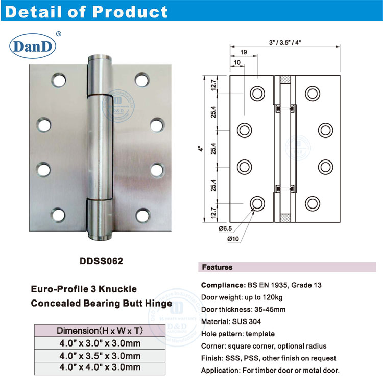 Concealed Bearing Butt Hinge