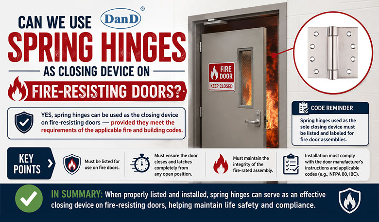 Can we use spring hinges as closing device on fire-resisting doors?
