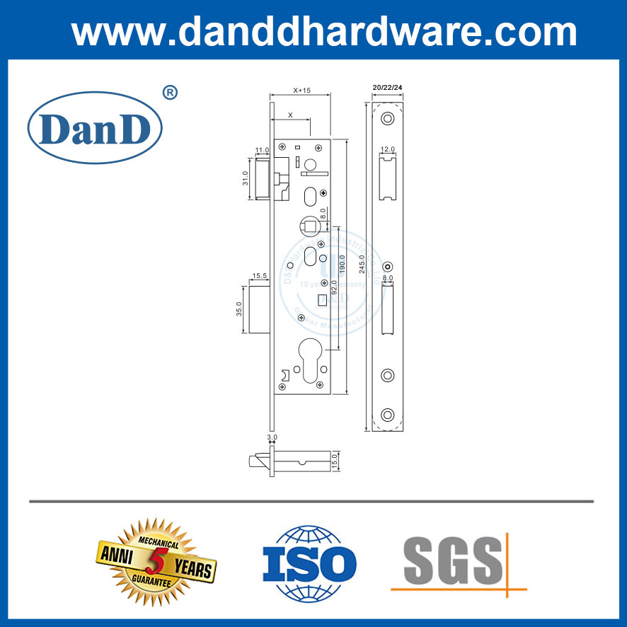 Factory Manufacturer Narrow Frame Mortise Lock for Home-DDML046