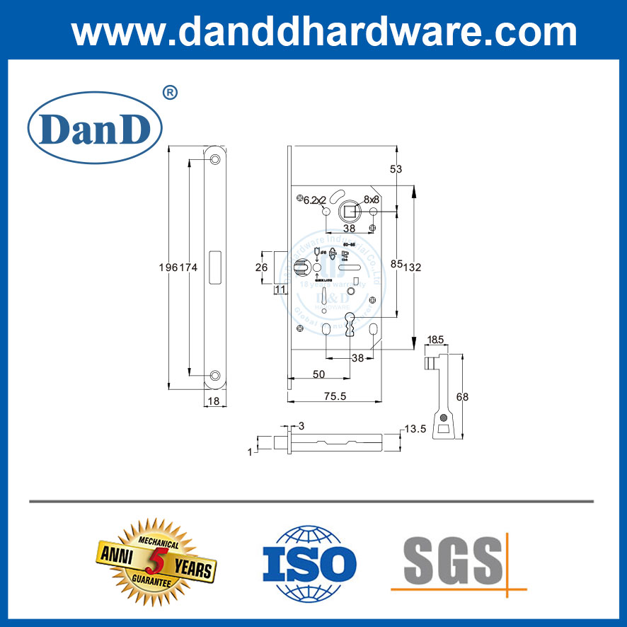 Magnetic Mortise Lock With Bit Key Bulk Entry Door Locks-DDML056