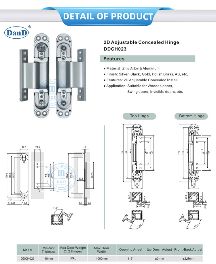 2D Adjustable Concealed Hinge