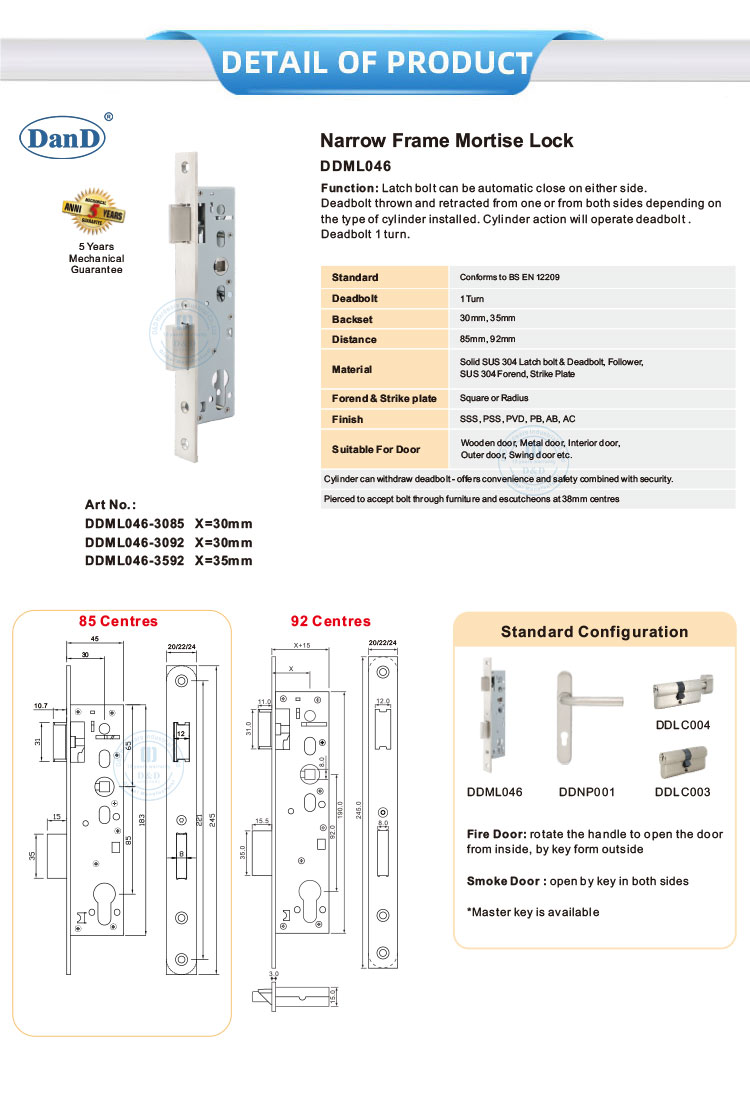 Narrow Frame Mortise Locks