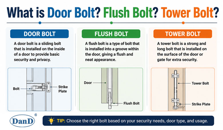 What is Door Bolt? Flush Bolt? Tower Bolt?