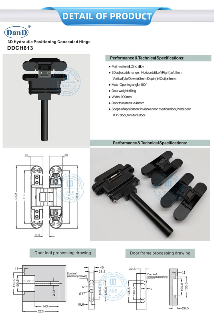 3D Hydraulic Positioning Concealed Hinge