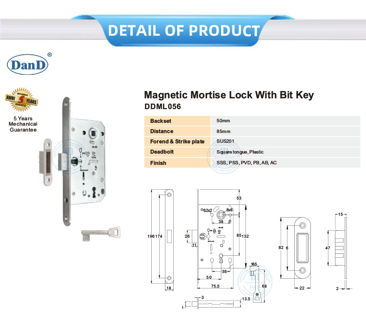 Magnetic Mortise Lock With Bit Key